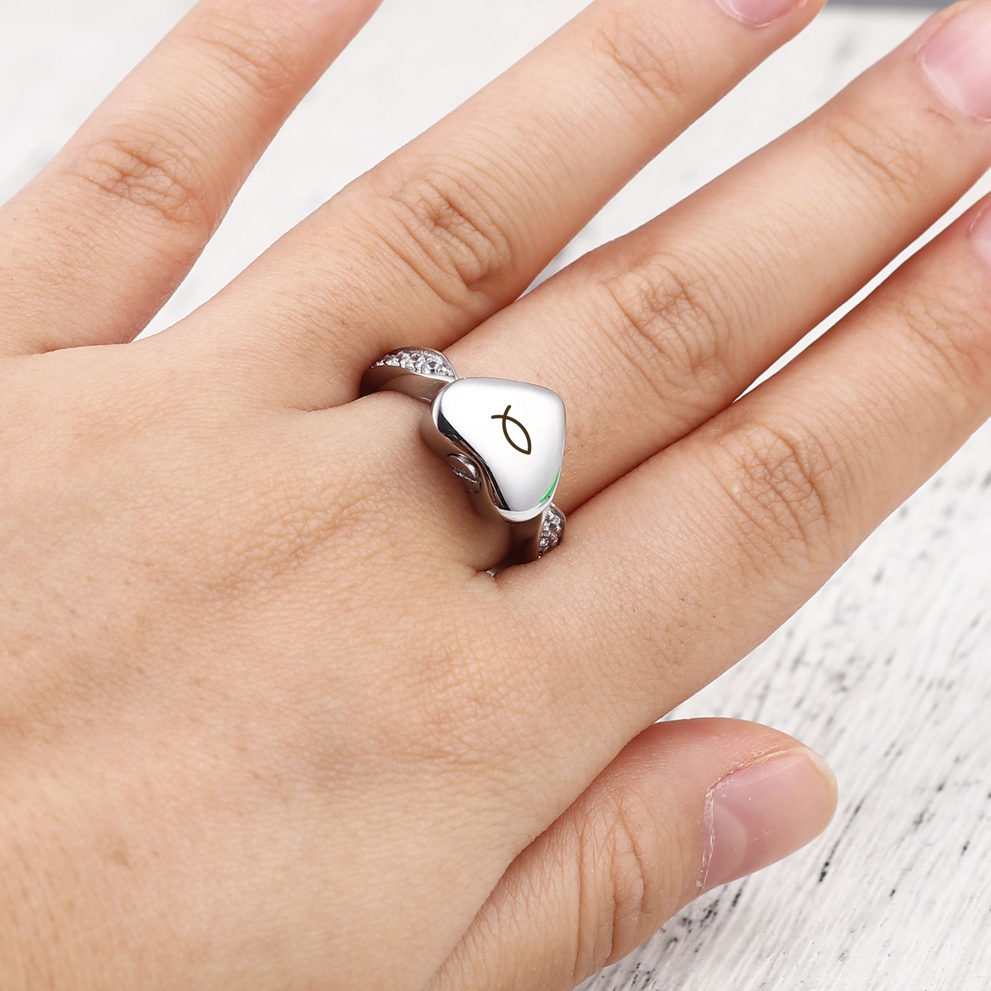 Custom Icon Cremation Jewelry, Personalized Ring for Ashes, Pet's Memorial Keepsake, Free Jewelry Box & Filling Tool [Size 7, Icon Engraving, 8-Icon to Choose]