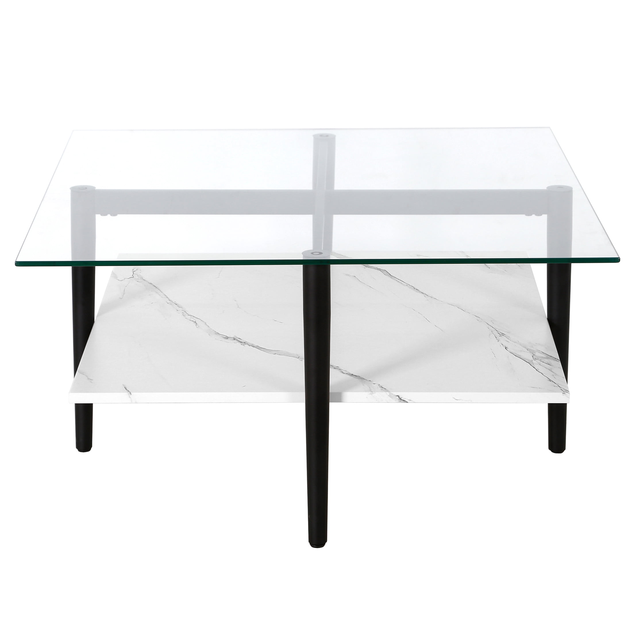 Evelyn&Zoe Otto 32" Wide Square Coffee Table with Faux Marble Shelf, Blackened Bronze