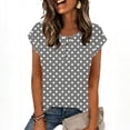 thumbnail image 7 of Staron Women's Spring Summer Casual Printed Button-Up Shirt Round Neck Short Sleeve Loose Top Tunic Blouse, Gray L, 7 of 7