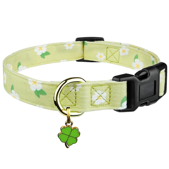 Cotton Handmade Dog Collar Cute and Distinctive Patterns Green Flower with Pendant Cute Dog Collars for Small Medium Large Dogs Girl Dogs Boy Dogs M