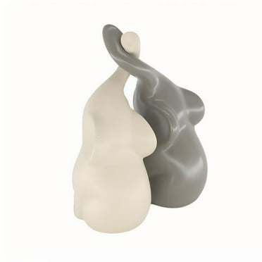 Pair of Elephant Design Ceramic Ornament, Beige & Grey Loving Modern Ceramic Sculpture, Modern Elephant Figurine, Decoration Craft for Home Office Desk, Room Decor, Home Decor