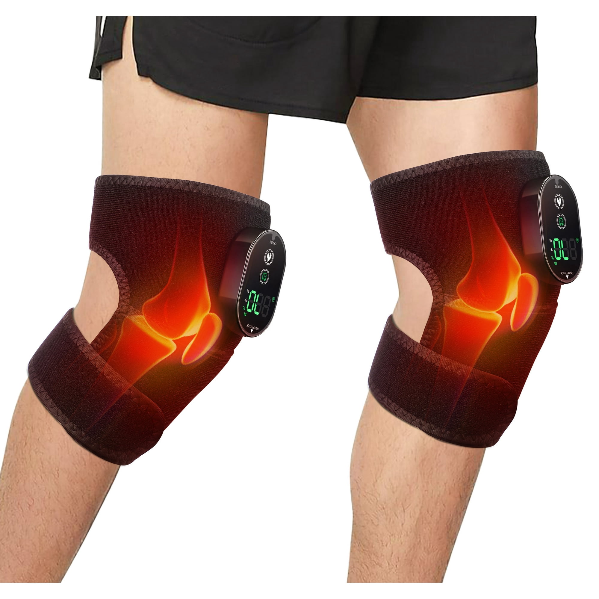 Heated Knee Brace Wrap Massager,Cordless Rechargeable Heating Knee Warmers Wrap for Shoulder Elbow Knee ,Men Women Gifts 2PCS