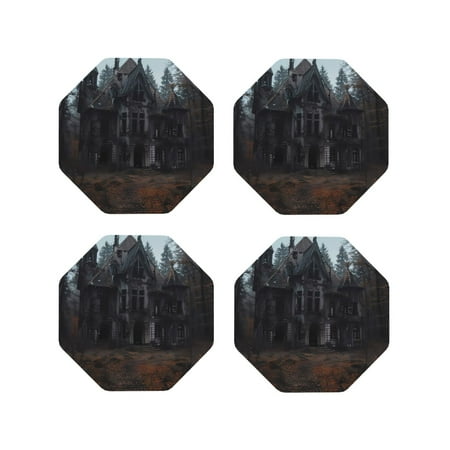 

Tideii Gloomy Mansion Forest Scene for Leather Coasters 4 Pieces Anti-fouling and Anti-scalding Decorative Coasters Suitable for Restaurants Kitchens Coffee Shops-Octagon