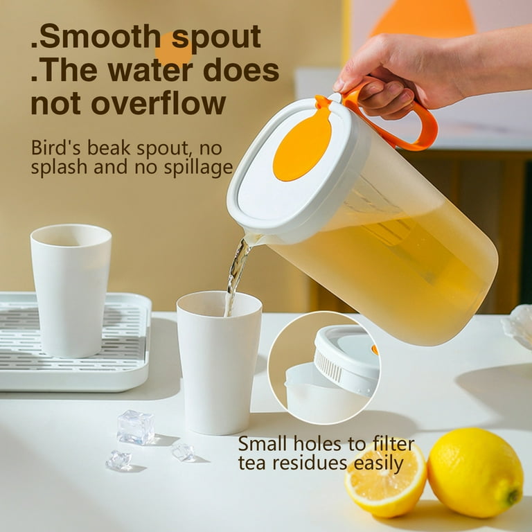 Hxoliqit 52oz Airtight Plastic Pitcher, Lemon Lime Print, Slim Tea