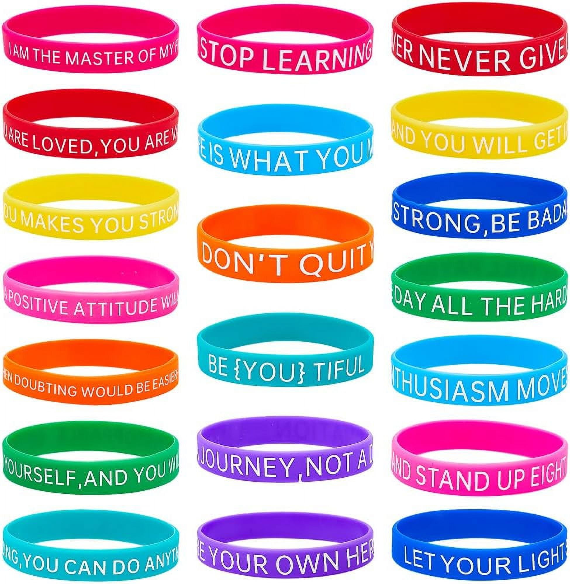 Skylety 60 Pieces Christmas Motivational Silicone Wristbands - Rainbow Colors, Inspirational Quotes, Bulk Pack For Parties - View #2