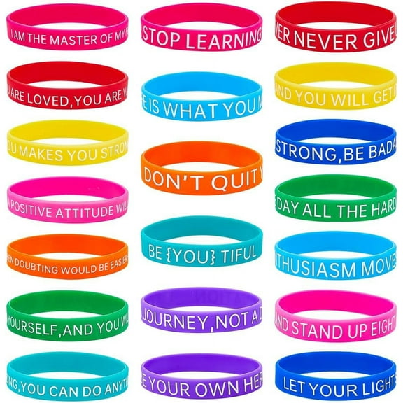 10 Colors 20PCS Motivational Silicone Bracelets Inspirational Quote Rubber Wristbands Sports Bands with Positive Messages for Home Office Gifts Students Supplies Red Yellow Blue colorful