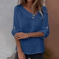 thumbnail image 2 of BiZtdJrK Women Trendy Cotton Linen Tops Asymmetric V Neck Casual Summer Tee Shirts Roll Up 3/4 Length Sleeve Vacation Blouses Blue XXL, 2 of 10