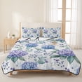 thumbnail image 3 of King Quilt Set 96''x106'', Blue Purple Spring Floral Lightweight Summer Bedspread Coverlet Set with 2 Pillow Shams, Summer Botanical Elegant Breathable All Season Quilt Bedding for Bedroom/Guest Room, 3 of 9