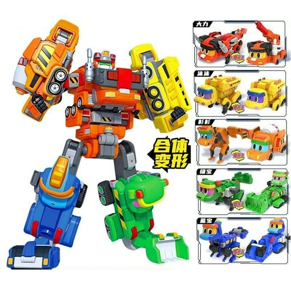Anime Coréen Gogo Dino Explorateurs Son et Lumière Dinosaure Transformable Jouet Figurines d'Action Voiture de Déformation Jouets pour Enfants Cadeau 5 en 1 Sans Boîte