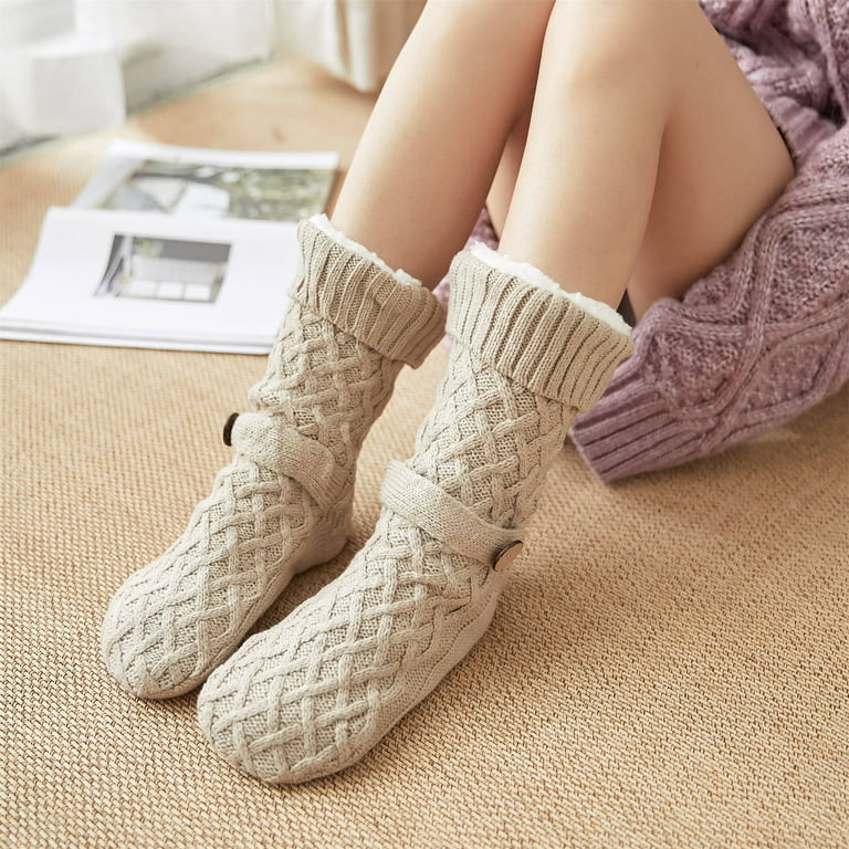 JeashCHAT Women Winter Thick Slipper Socks With Grippers Non Slip Warm Fuzzy  Socks 