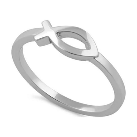 925 Sterling Silver Oxidized Platinum Plated Fish Symbol Women Valentines Day Gifts Ring