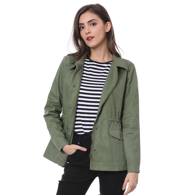 Chaqueta utilitaria ligera con bolsillos con solapa en la cintura con cordón para mujer Verde S