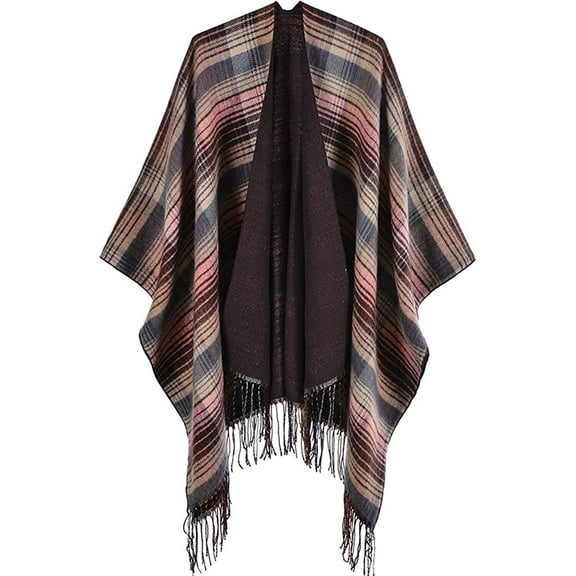 PIKADINGNIS Women Scottish Classic Shawl Wraps Colored Plaid Procho Tassel Sweater Cape Scarf