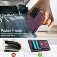 thumbnail image 3 of Wallet Case Compatible for Samsung Galaxy Note 20, with 360° Rotation Ring Stand PU Leather Case Cover with Side Stretchy Fabric Card Holder for Women and Men for Samsung Galaxy Note 20, Purple, 3 of 8