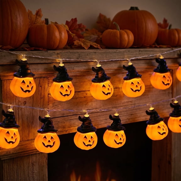 Halloween Pumpkin LED String Lights, Multicolor Halloween Lights, Halloween Party Decorations Outdoor Waterproof, 10ft 20 LED Spooky String Lights For Indoor Yard Window