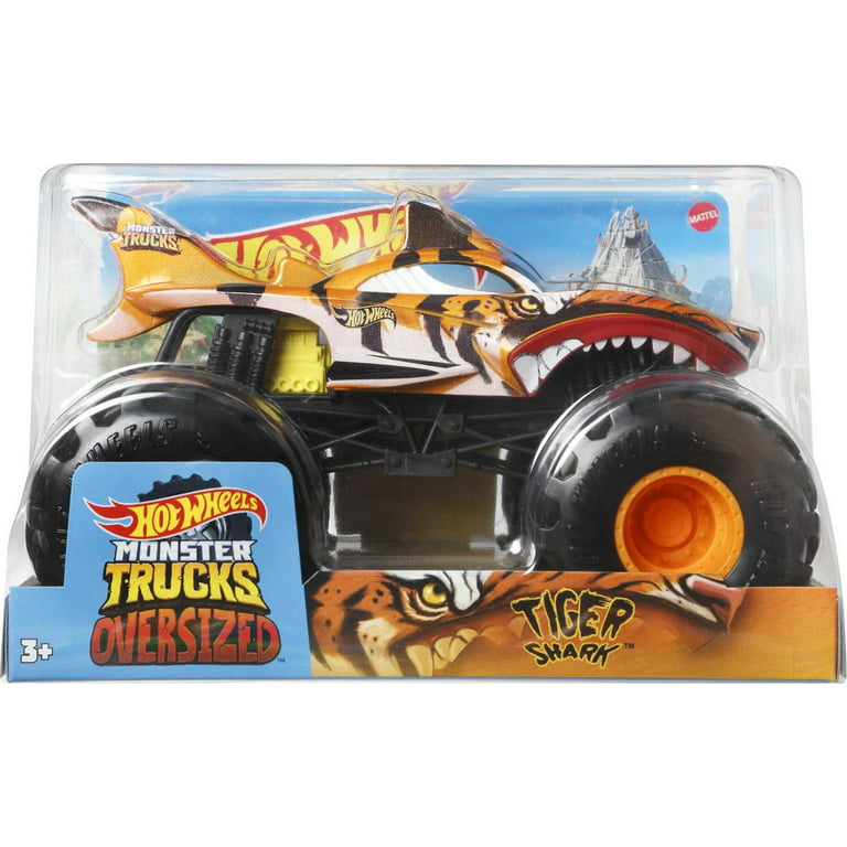 Hot Wheels Monster Trucks Tiger Shark die-cast 1:24 scale vehicle with  Giant Wheels for kids age 3 to 8 years old great gift toy trucks large  scales