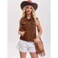 thumbnail image 2 of DARING DIVA Womens Denim Vest Button Down Jacket Sleeveless Jean Jacket 2XL Brown, 2 of 7