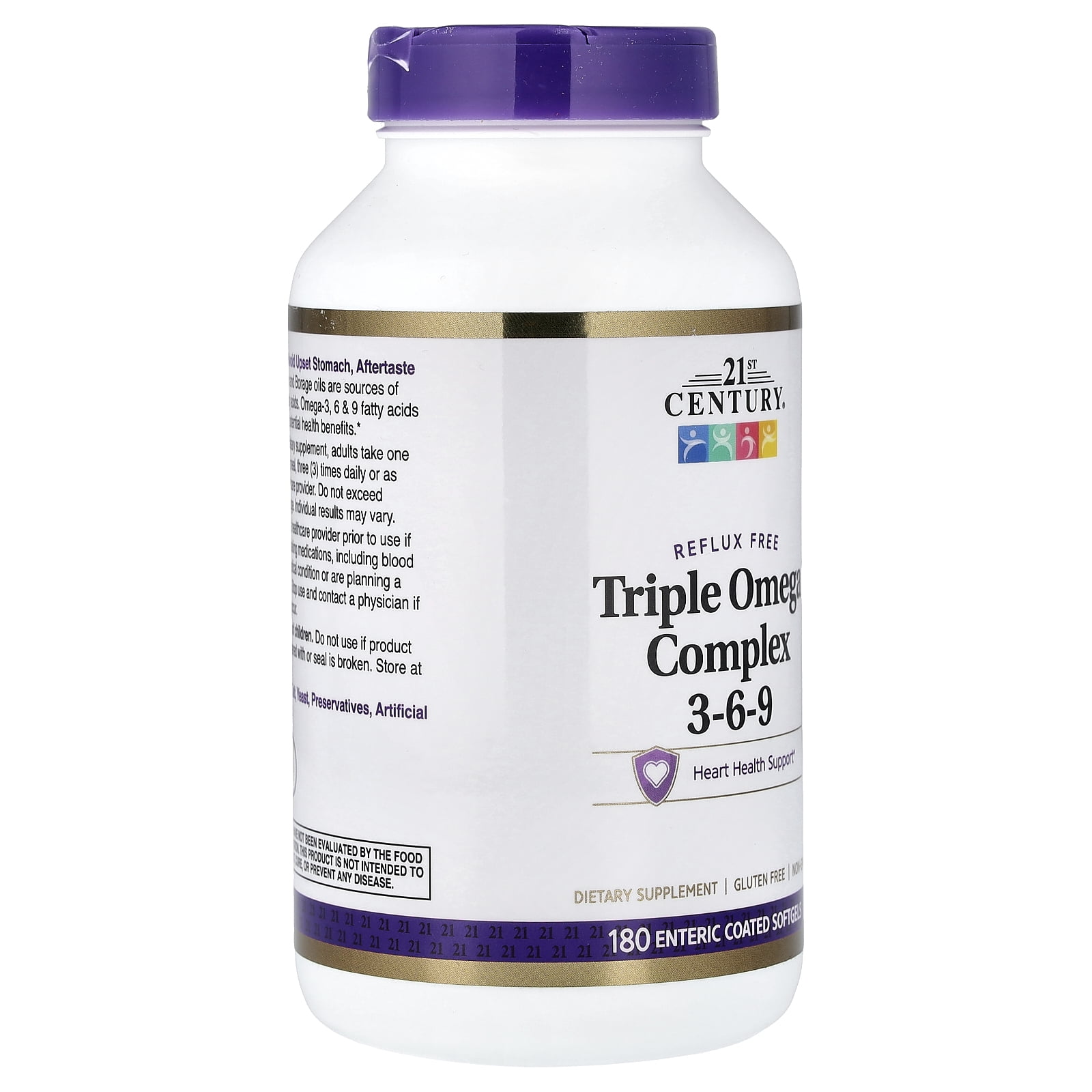 21st Century Enteric Coated Triple Omega Complex, Omega-3-6-9, Reflux-free, 180 Count