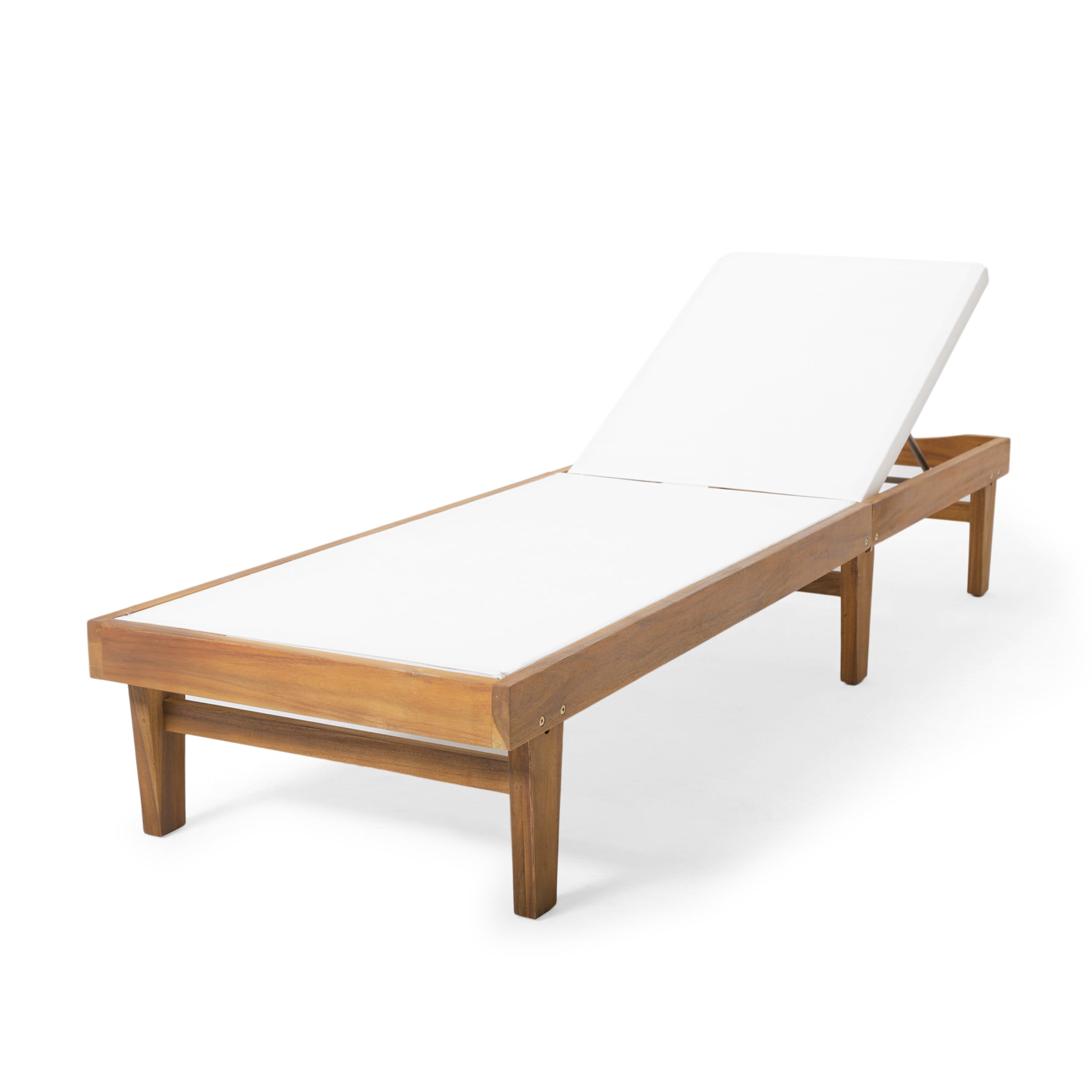 Christopher Knight Home 2-Piece Outdoor Patio Chaise Lounge with Round End Table, Wood Frame, White Mesh, Teak