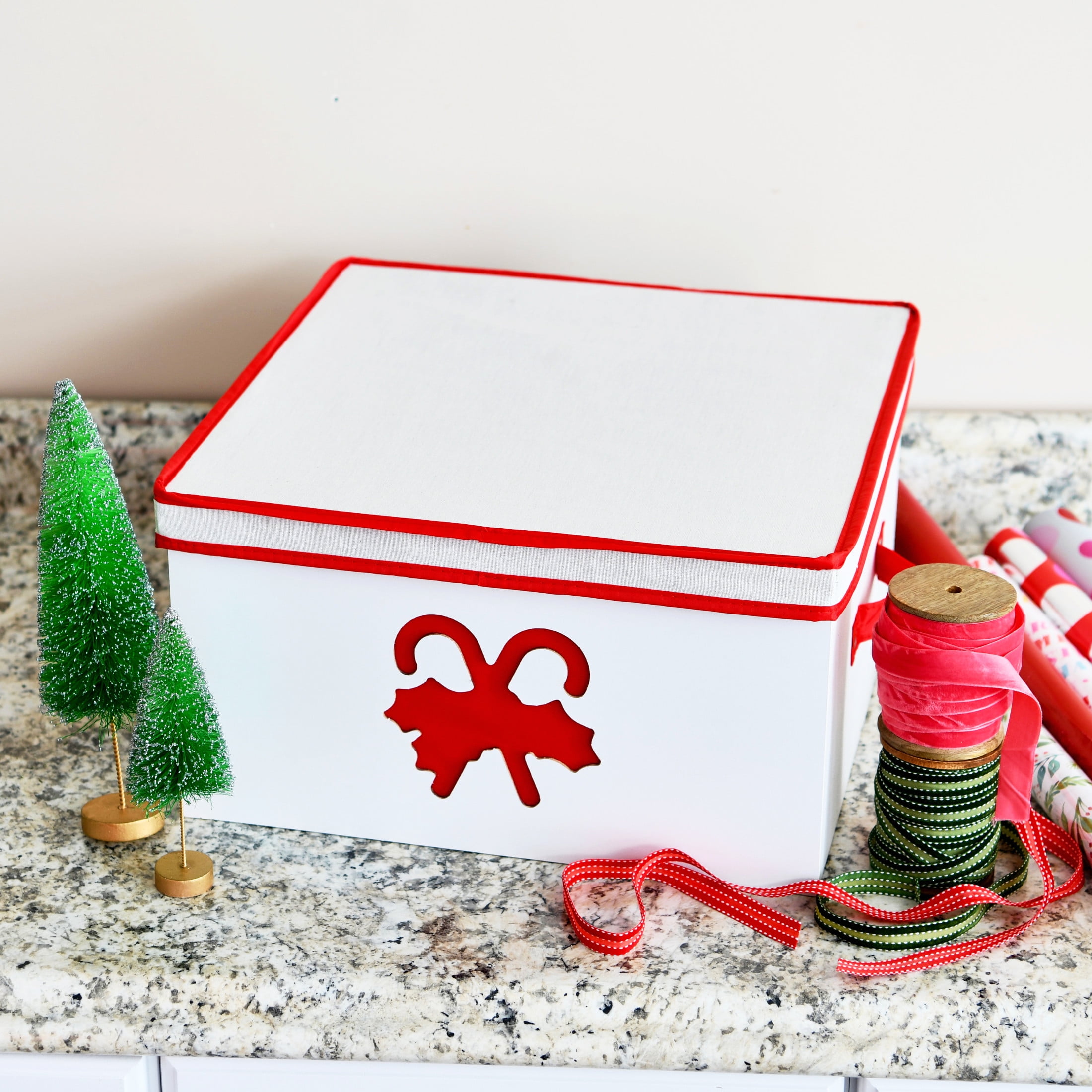 Household Essentials Holiday Storage Box, Large, Red Candy Cane