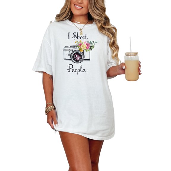 Funny Photography T-Shirt, I Shoot People Graphic Tee, Photographer Gift Shirt, Camera Design Top, Humor Tee for Photography Lovers, White Comfort Colors T-Shirt, Small