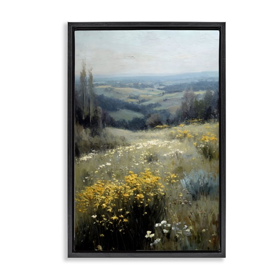 Stupell Industries Sporadic Meadow Flowers Black Framed Floater Canvas Wall Art, design by Petal Prints Design