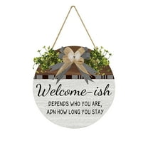 Tkrady Welcome Front Door Round Wood Sign Hanging Welcome Sign for Farmhouse porch Spring Welcome Sign Front Door Decoration (F)