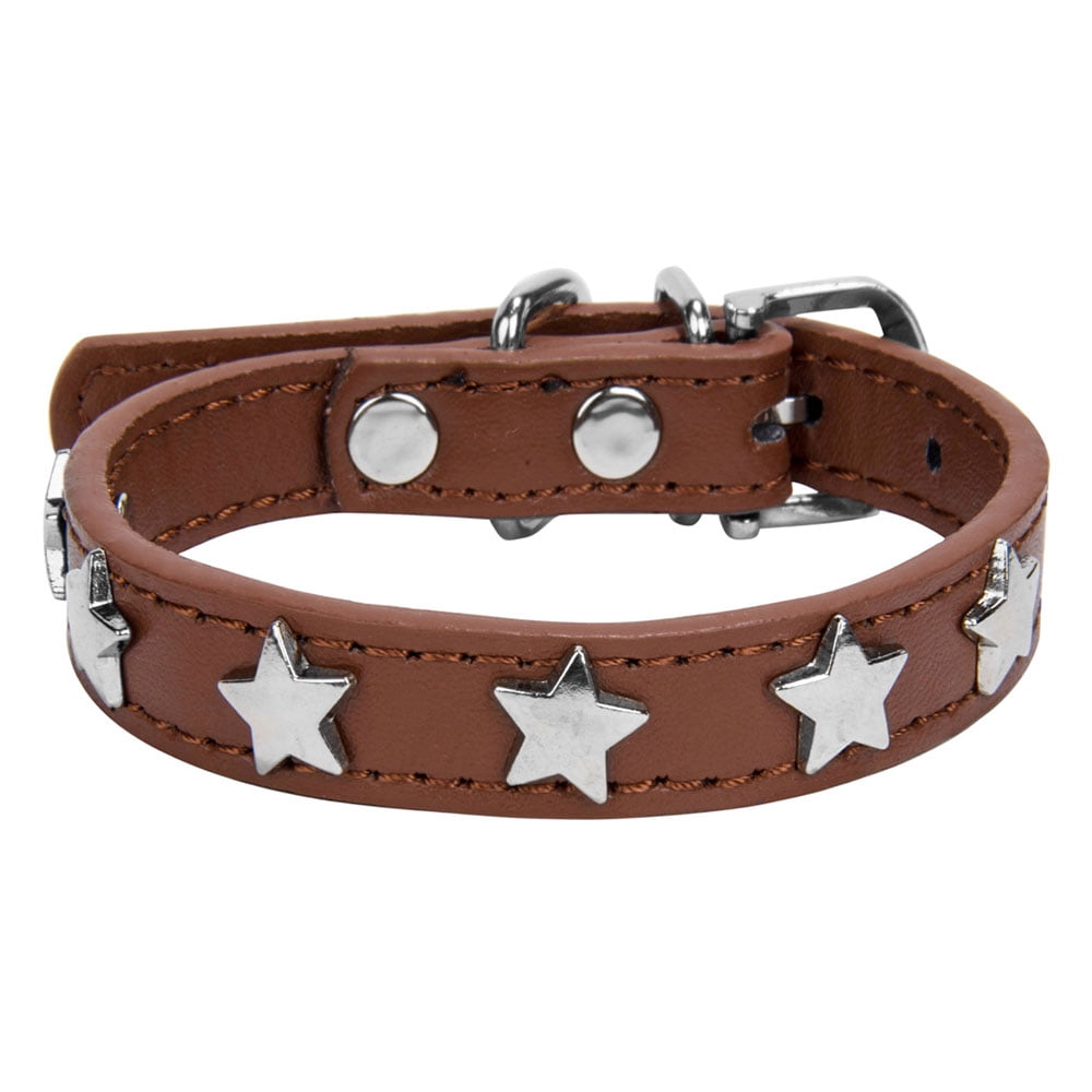SUMACLIFE Adjustable and Durable Faux Leather Dog Collar with D-Ring and Star Accents