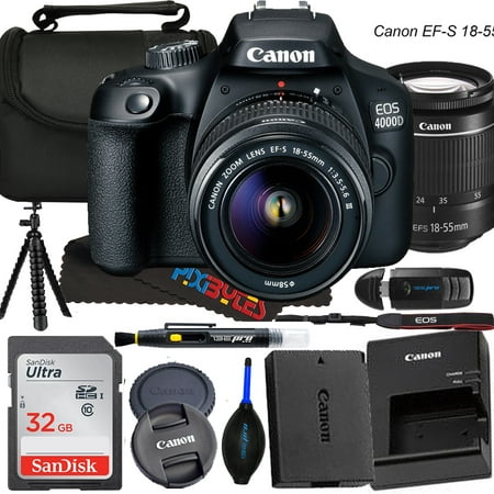 Image of Canon EOS 4000D / Rebel T100 DSLR Camera 18MP with EF-S 18-55mm Zoom Lens + SanDisk 32GB Memory Card + Tripod + Pixi-Bytes Accessory Bundle