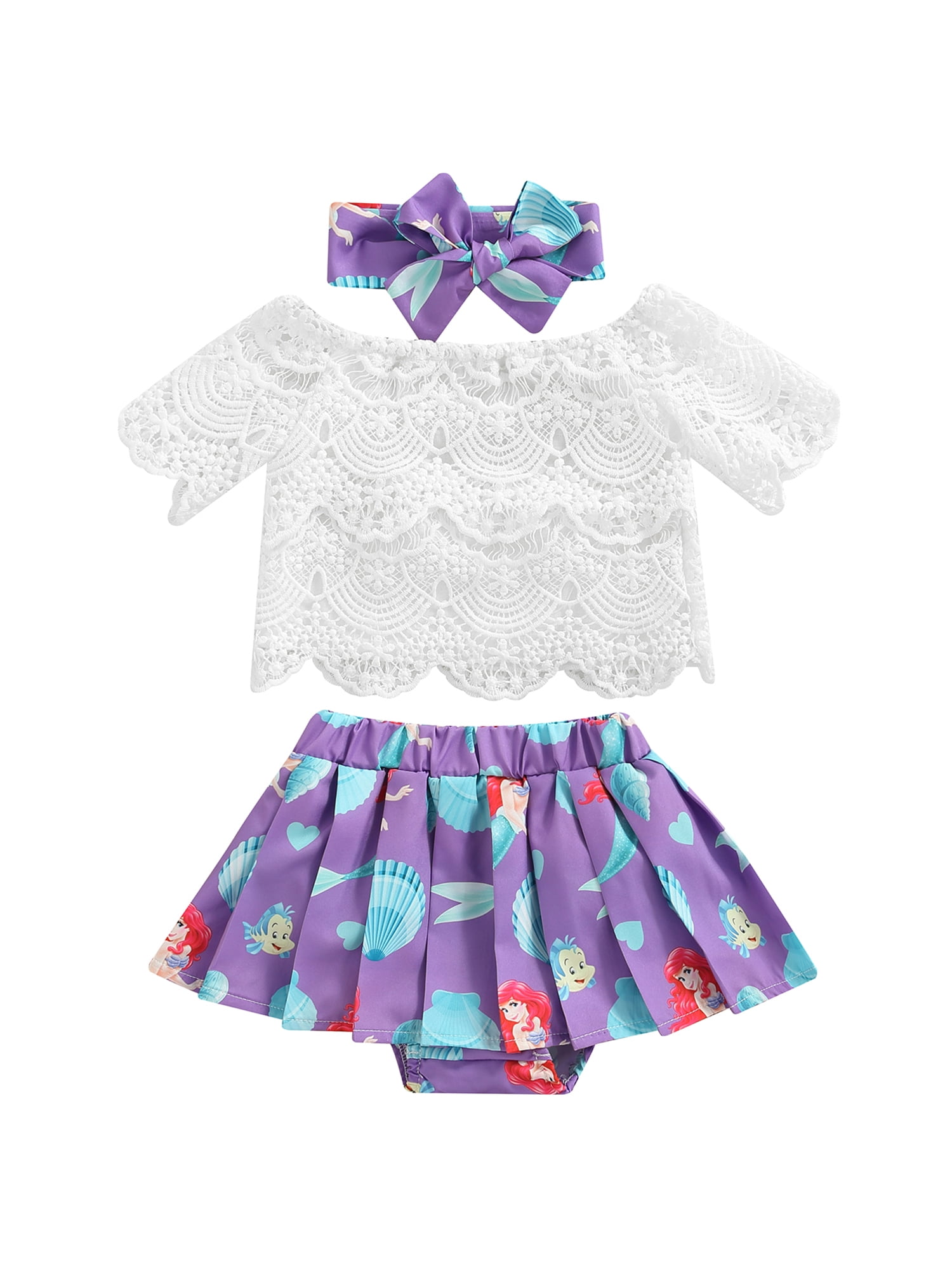 Baby Girl 3 Pieces Outfits Short Sleeve Floral Lace Tops Ruffle