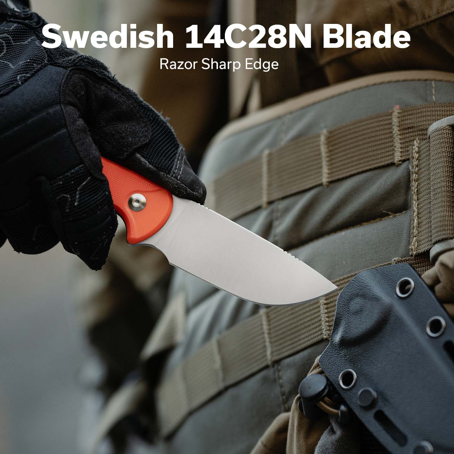 CIVIVI Timberbark Hunting Knife Fixed Blade Knife with Kydex Sheath, 3.2" 14C28N Blade G10 Handle with Lanyard C23094-2, Orange