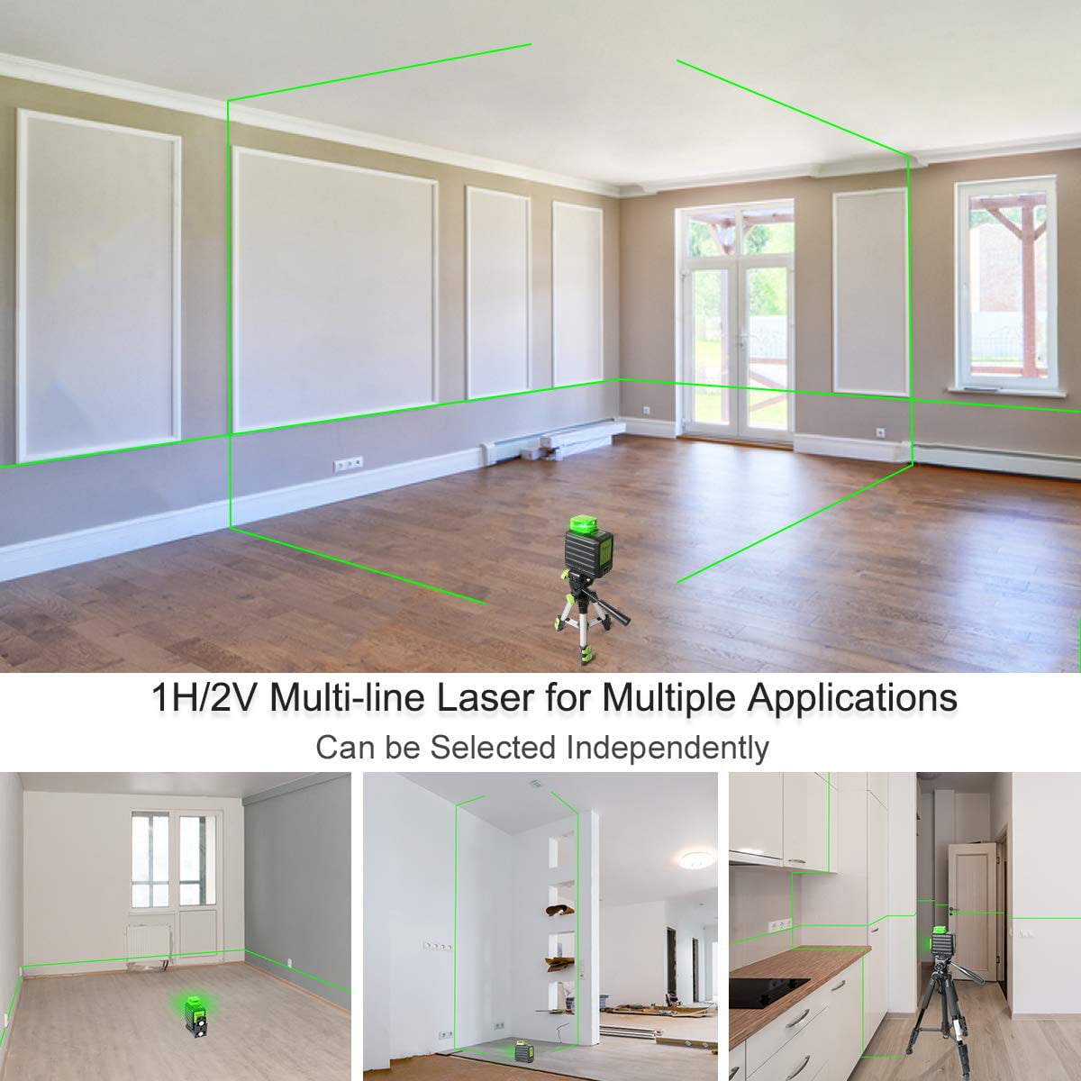 360 Degree Self-leveling Laser Level, 200Ft Green Beam Multi-Line Laser Level Tools with Li-ion Battery, Type-C Charging Port and 360° Magnetic Pivoting Base