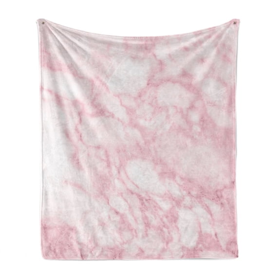 Marble Print Soft Flannel Fleece Throw Blanket, Soft Granite Texture Old Fashion Space Stone Abstract Macro Scratches Girls, Cozy Plush for Indoor and Outdoor Use, 50" x 70", Pale Pink, by Ambesonne