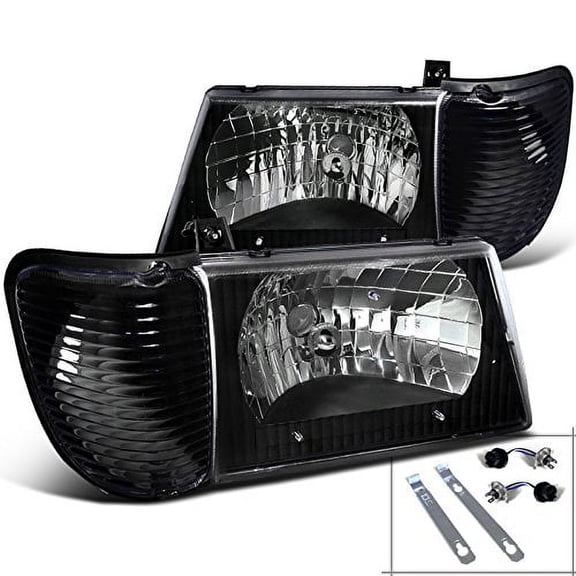 Factory Style Headlights And Corner Light Combo Black Housing Clear Lens Made For And Compatible With 1992 - 2007 Ford Econoline E150 E250 E Series 92 93 94 95 96 97 98 99 00 01 02 03 04 05 06 07