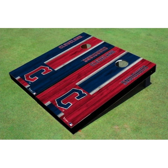 Cleveland Guardians C Alternating Wood Look Long Stripe Custom Cornhole Boards