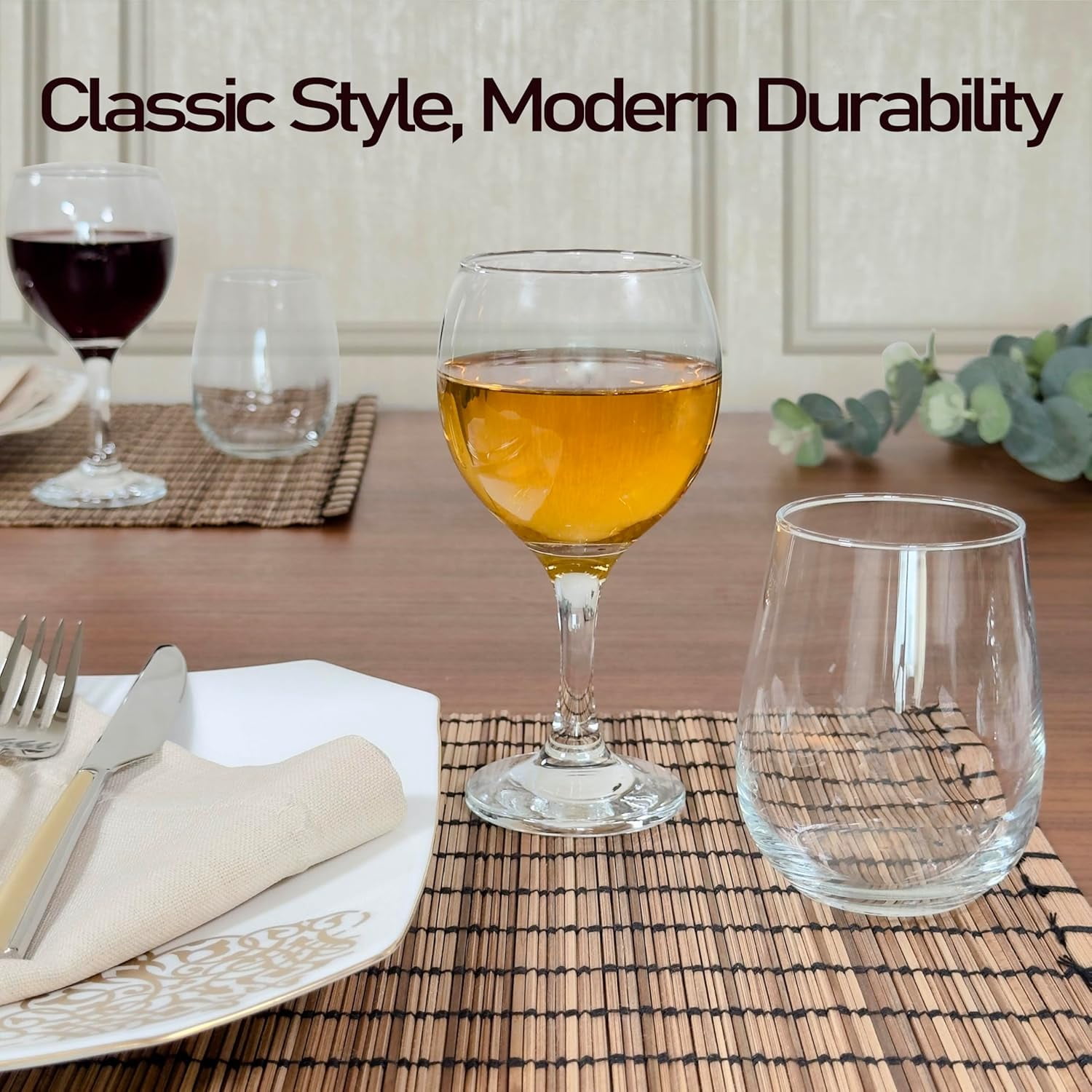 Premium Clear Glass Goblets Set of 6 – 10 oz Elegant Drinking Glasses for Wine, Water, Cocktails – Durable Clear Glassware