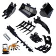 thumbnail image 1 of Mini Excavator Attachments with Narrow Bucket, Ripper, Rake Auger, Grapple, Quick Hitch, Screening Bucket Total 8pcs Excavator Accessories Kit, 1 of 15