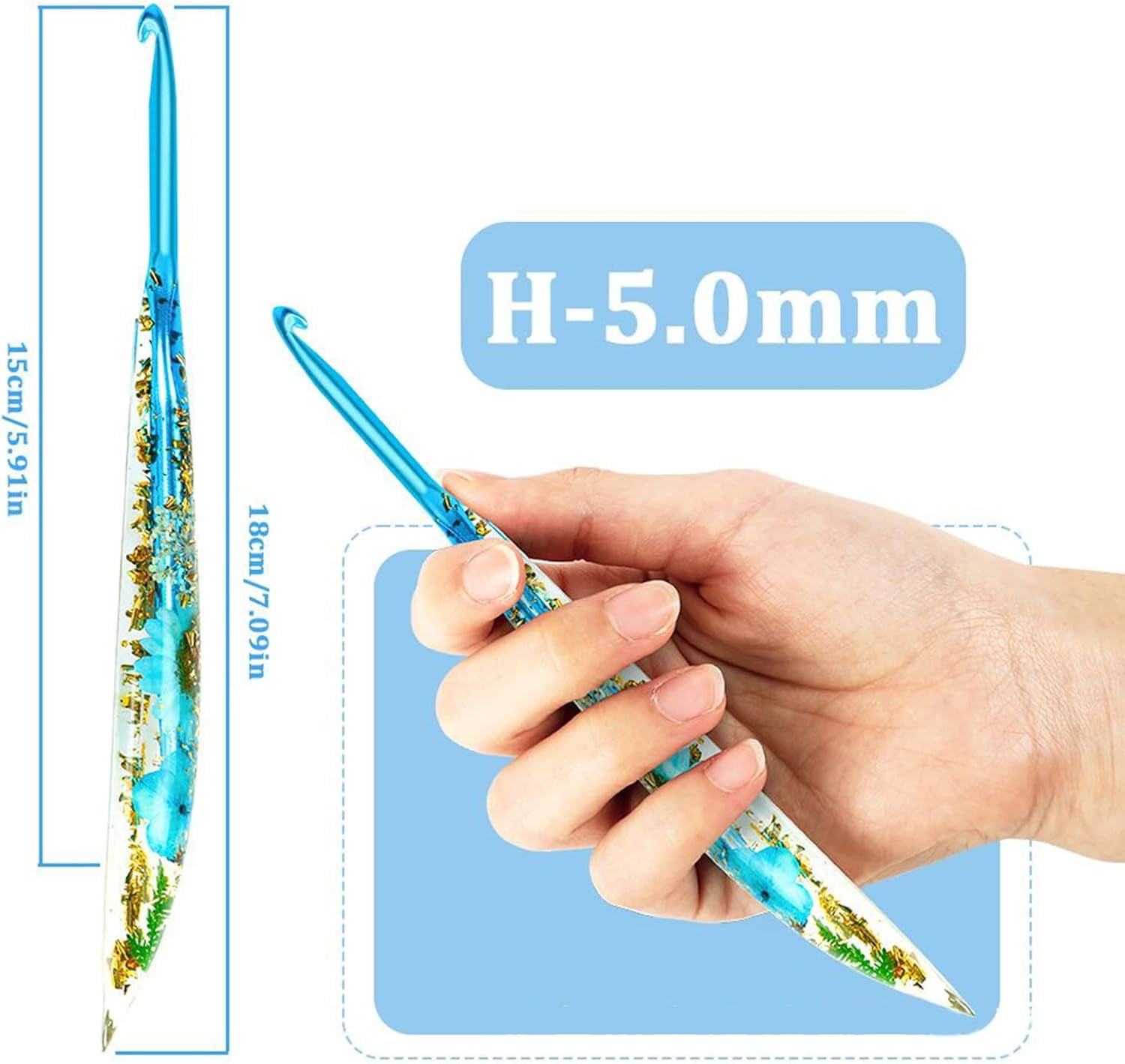9PCS Stylish Crochet Hooks Kit, Ergonomic Yarn Tool Set, Floral Resin Hooks with Smooth Handle and Comfortable Grip
