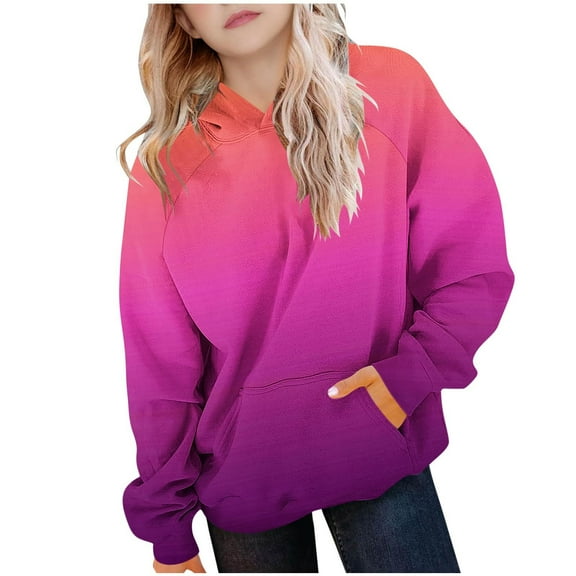 BFHHYA Tween Girls' Gradient Color Hoodie Kids Raglan Sleeve Casual Loose Sweatshirt Long Sleeve Pullover with Pockets (5-15 Years)
