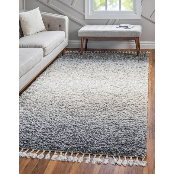 Rugs.com Athena Shag Collection Rug – 5' x 8' Gray Shag Rug Perfect For Bedrooms, Dining Rooms, Living Rooms