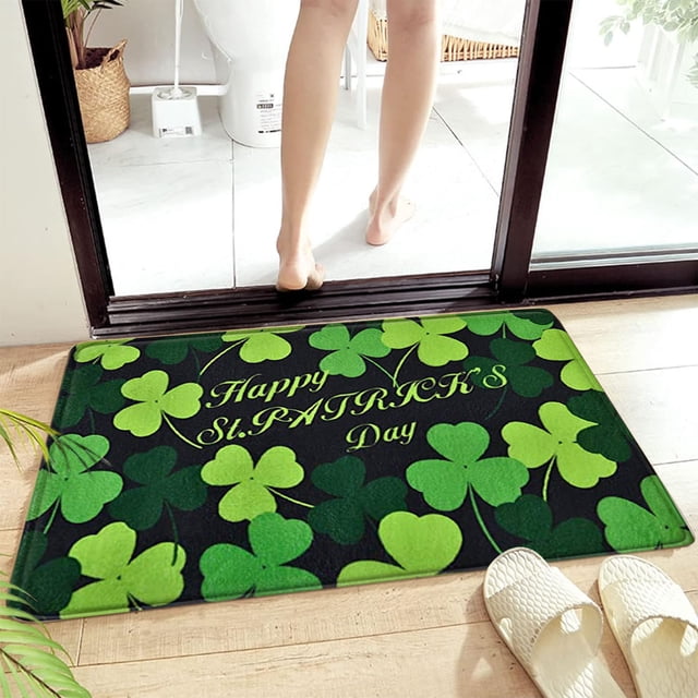 Dvkptbk St. Patrick's Day Door Mat - Durable Front Door Mat - Bath Rug Super Absorbent Quick Dry - Rubber Backing Non Slip Washable Bathroom Floor Mats -Green 16X24 In Decorations Rug Home Decor