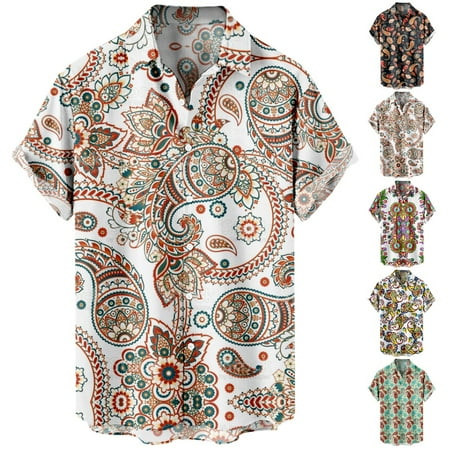 

Mens Crewneck Button Down Shirt & Top Tropical Slim-Fit Clothing Apparel for Teen and Adult
