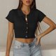 thumbnail image 4 of Mujeres Casual Turndown Collar Botones Manga corta Sólido Pullover Blusa Camiseta Tops Sueltos OAVQHLG3B Store lin121212, 4 of 4