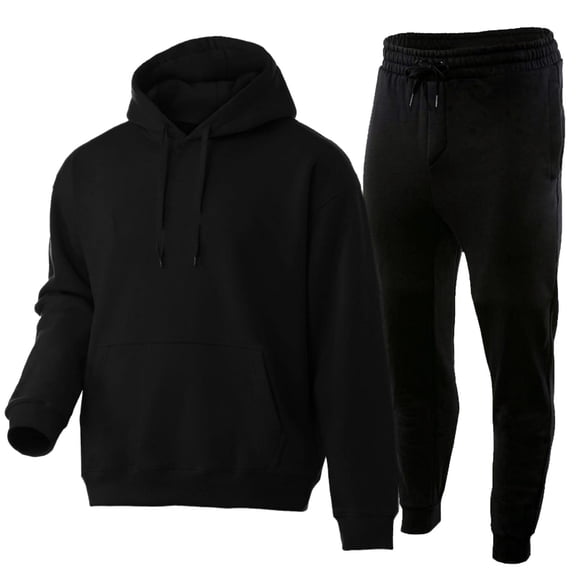 CharmCyan Men’s Hooded Sweatshirt and Jogger Sweatpants Set Pullover Hoodie and Drawstring Pants Two Piece Outfit Tracksuit for Casual Wear Black L