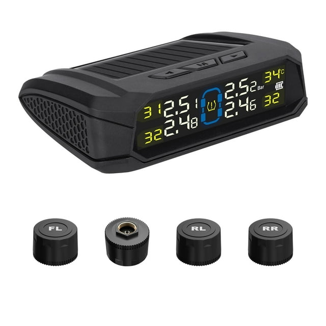 Tire Pressure Monitoring System, Wireless Solar Tire Pressure Monitoring System with LCD Display, 6 Alarm Modes & 4 External Sensors, Real,time Display Tire Pressure Monitoring System for Car S
