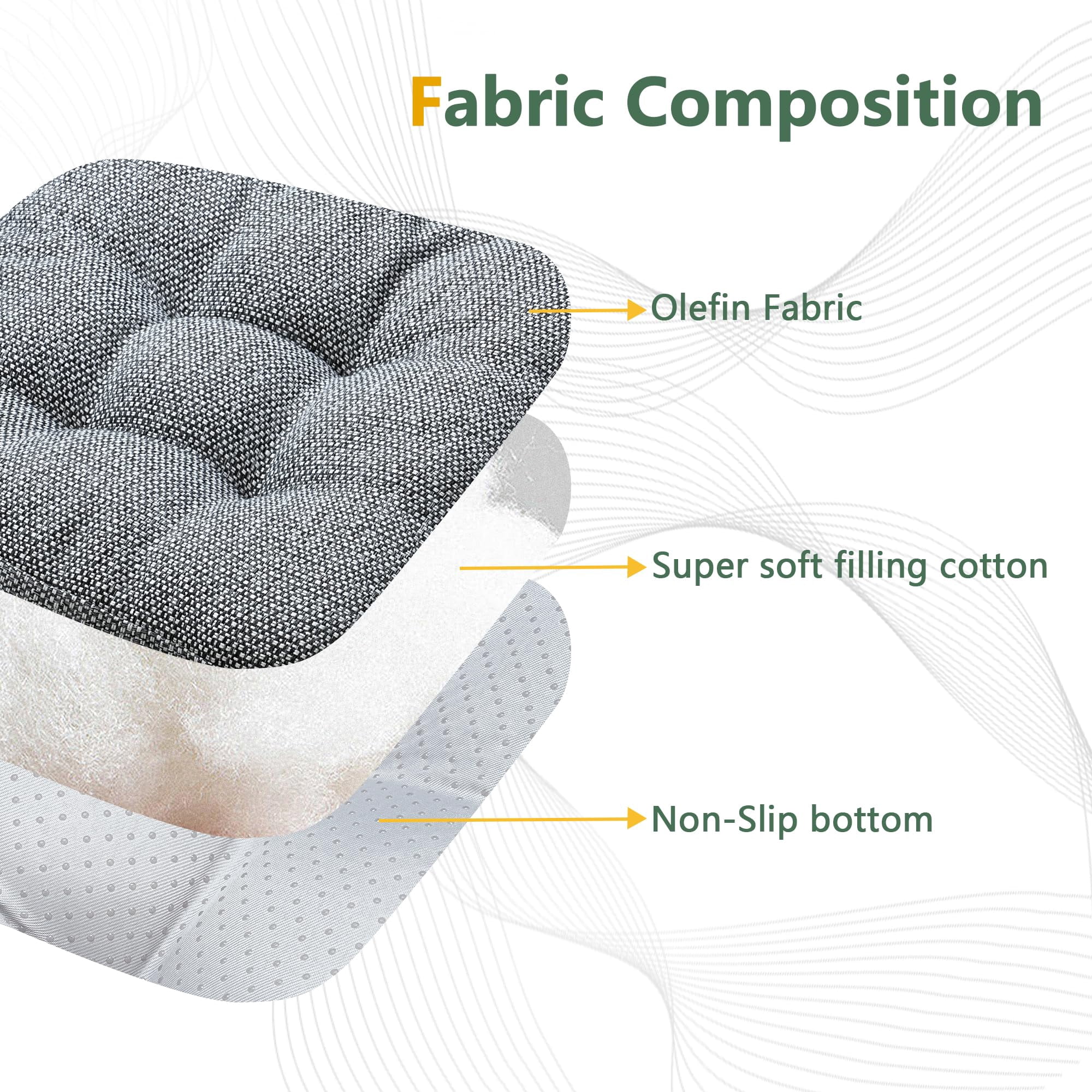 Chair Cushions for Dining Chairs Set of 2, 16.5" x 16.5" Tufted Memory Foam Seat Cushions, 3.5" Thick Olefin Fabric Kitchen Chair Pads with Ties & Non-Slip Backing, Dark Gray