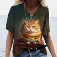 thumbnail image 1 of Camiseta de manga corta con estampado de gato para mujer, ropa Harajuku para mujer, Tops con cuello en V de gran tamaño, ropa de animales para mujer, 1 of 4
