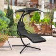 thumbnail image 3 of Gymax Chaise Longue Suspendue en Acier Courbé pour Patio avec Oreiller Intégré Gris, 3 of 7