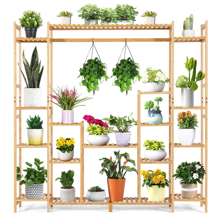 Costway 9-Tier Bamboo Plant Stand, 66'' x 12'' x 65.5'' Natural