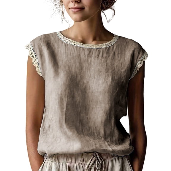 Womens Short Sleeve T Shirts Solid Crew Neck Loose Fit Classic Summer Casual Soft Tee Tops Beige L